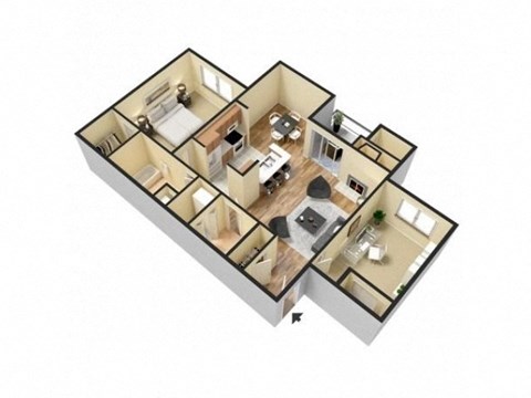 3d floor plan of a studio apartment